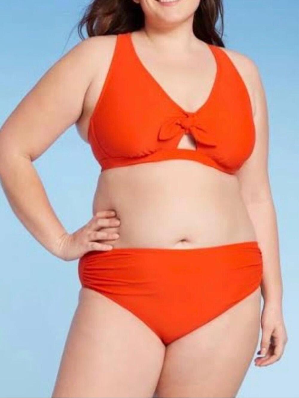 Kona Sol Vibrant Orange High-Waist Tie-Front Halter Bikini